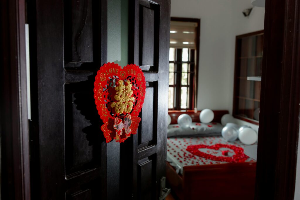  Bedroom with rose-scented candles creating a romantic ambiance