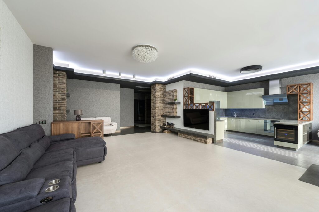 Affordable Home Depot tile flooring in a contemporary kitchen.