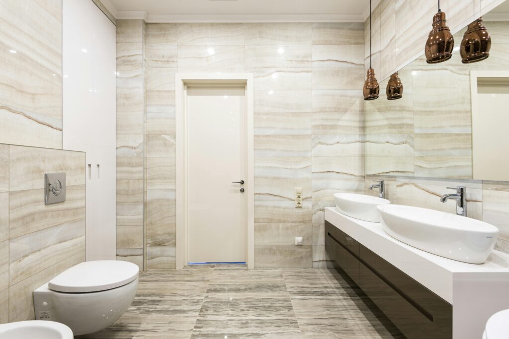 Elegant bathroom showcasing Home Depot Ceramic Tiles